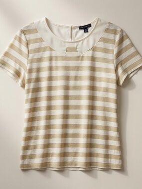 Tommy Hilfiger Cream & Gold Striped Short-Sleeve Top Large